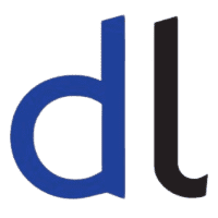 Simple logo with lowercase letters "d" in blue and "l" in black on a transparent background.